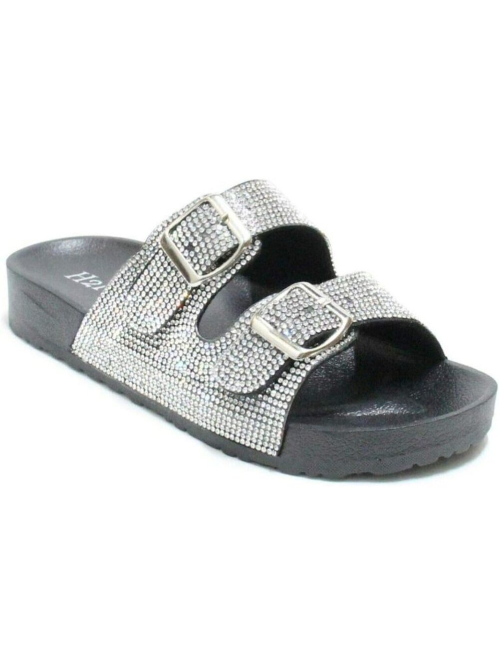 Glitter Double Buckle Adjustable Comfort Slip-On Slides Sandals for Women